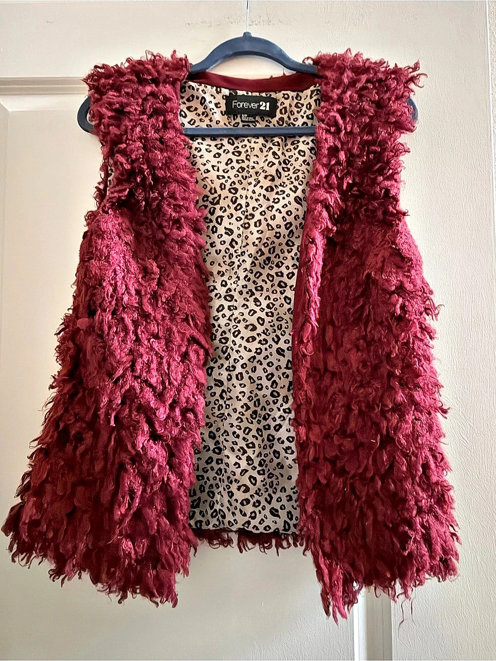 Forever 21 Faux Fur Animal Print Vest Burgundy Small